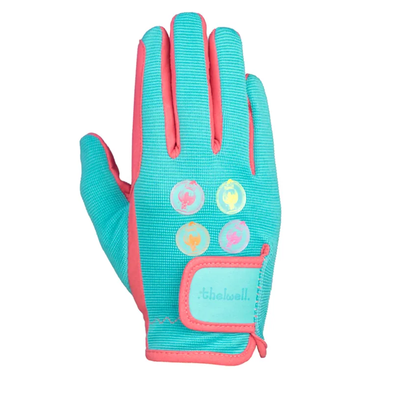 Hy Equestrian Children's Thelwell Collection All Rounder Riding Gloves - Aquarius/Pink/Teal